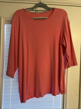 Christopher & Banks Coral Scoop-Neck Long Sleeve Top